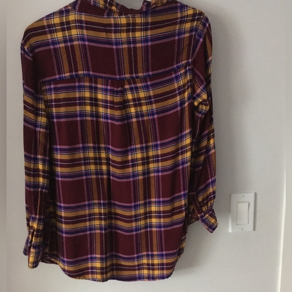Deep purple, red and yellow button up flannel - Picture 2 of 2